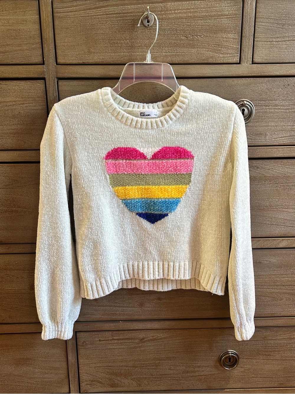 Epic Threads Cream Sweater with Multicolor Heart Stripes